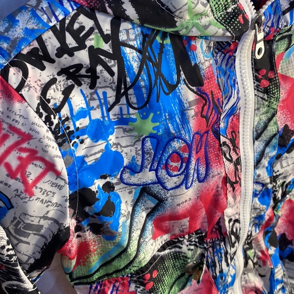 Girls 7 8 lightweight windbreaker graffiti color pop jacket coat - Picture 4 of 5